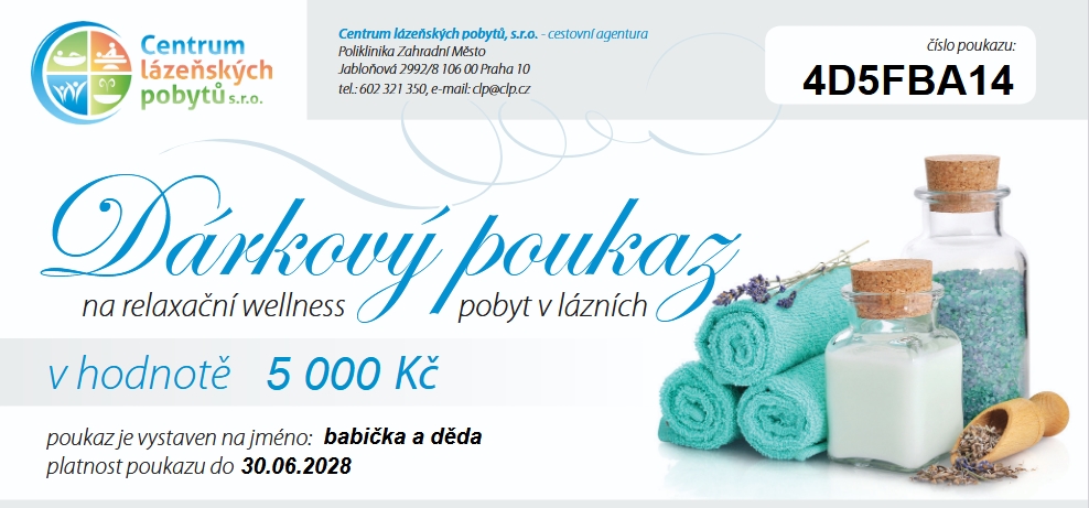 Dárkový poukaz na lázeňský nebo wellness pobyt – ideální dárek